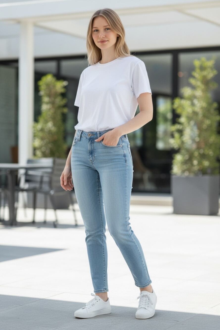 Old Navy Women’s Size 8 Light Wash Straight Leg Jeans Stretch Denim